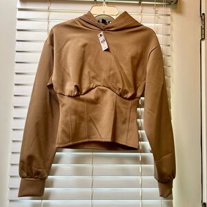 Express Cropped Nylon Scuba Corset Hoodie